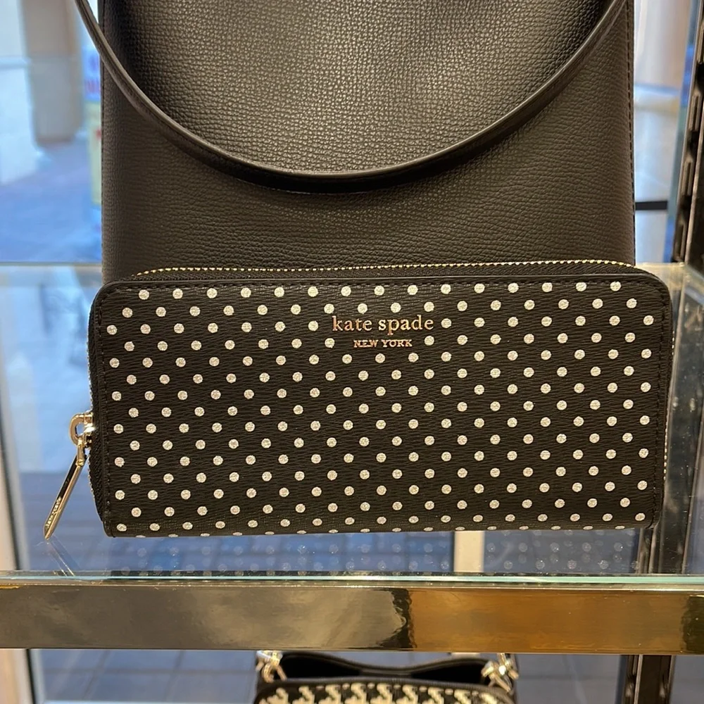 Kate Spade Spencer Metallic Dot Slim Continental Wallet in Black Multi k4546 - Picture 13 of 16